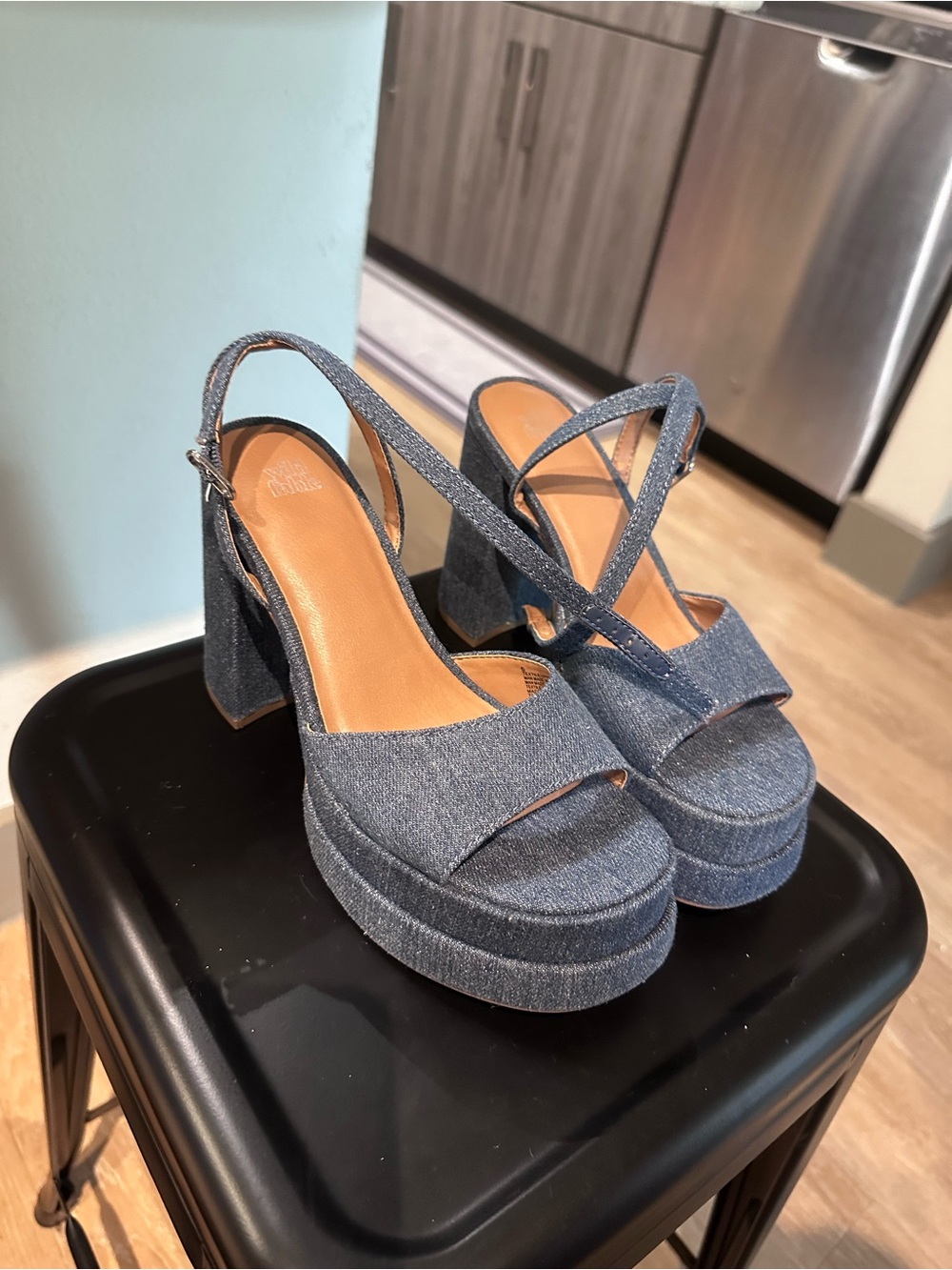 Target Denim Platform Block Heel Sandals - Blue